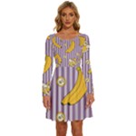 Pattern Bananas Fruit Tropical Seamless Texture Graphics Long Sleeve Wide Neck Velvet Dress