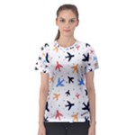 Airplane Pattern Plane Aircraft Fabric Style Simple Seamless Women s Sport Mesh T-Shirt