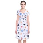 Airplane Pattern Plane Aircraft Fabric Style Simple Seamless Short Sleeve Front Wrap Dress