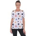 Airplane Pattern Plane Aircraft Fabric Style Simple Seamless Shoulder Cut Out Short Sleeve Top