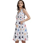 Airplane Pattern Plane Aircraft Fabric Style Simple Seamless Sleeveless V-Neck Skater Dress with Pockets