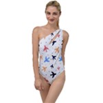 Airplane Pattern Plane Aircraft Fabric Style Simple Seamless To One Side Swimsuit