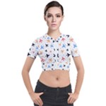 Airplane Pattern Plane Aircraft Fabric Style Simple Seamless Short Sleeve Cropped Jacket