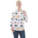 Airplane Pattern Plane Aircraft Fabric Style Simple Seamless Women s Long Sleeve Pocket Shirt