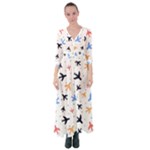Airplane Pattern Plane Aircraft Fabric Style Simple Seamless Button Up Maxi Dress