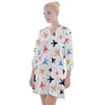 Airplane Pattern Plane Aircraft Fabric Style Simple Seamless Open Neck Shift Dress