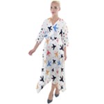 Airplane Pattern Plane Aircraft Fabric Style Simple Seamless Quarter Sleeve Wrap Front Maxi Dress