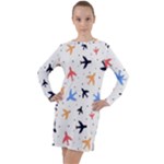 Airplane Pattern Plane Aircraft Fabric Style Simple Seamless Long Sleeve Hoodie Dress