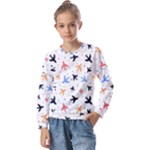 Airplane Pattern Plane Aircraft Fabric Style Simple Seamless Kids  Long Sleeve T-Shirt with Frill 