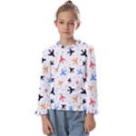 Airplane Pattern Plane Aircraft Fabric Style Simple Seamless Kids  Frill Detail T-Shirt