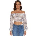 Abstract Leaf Nature Natural Beautiful Summer Pattern Long Sleeve Crinkled Weave Crop Top