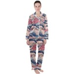 Waves Ocean Sea Water Pattern Rough Seas Digital Art Nature Nautical Women s Long Sleeve Satin Pajamas Set	