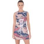 Waves Ocean Sea Water Pattern Rough Seas Digital Art Nature Nautical Lace Up Front Bodycon Dress