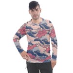 Waves Ocean Sea Water Pattern Rough Seas Digital Art Nature Nautical Men s Pique Long Sleeve T-Shirt