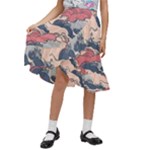 Waves Ocean Sea Water Pattern Rough Seas Digital Art Nature Nautical Kids  Ruffle Flared Wrap Midi Skirt