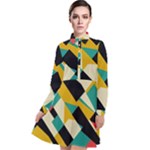 Geometric Pattern Retro Colorful Abstract Long Sleeve Chiffon Shirt Dress