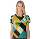 Geometric Pattern Retro Colorful Abstract V-Neck Sport Mesh T-Shirt