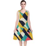 Geometric Pattern Retro Colorful Abstract V-Neck Midi Sleeveless Dress 