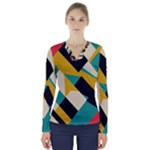 Geometric Pattern Retro Colorful Abstract V-Neck Long Sleeve Top