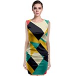 Geometric Pattern Retro Colorful Abstract Sleeveless Velvet Midi Dress