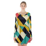 Geometric Pattern Retro Colorful Abstract Long Sleeve Velvet V-neck Dress