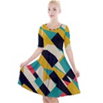 Geometric Pattern Retro Colorful Abstract Quarter Sleeve A-Line Dress