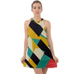 Geometric Pattern Retro Colorful Abstract Halter Tie Back Chiffon Dress