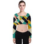 Geometric Pattern Retro Colorful Abstract Velvet Long Sleeve Crop Top