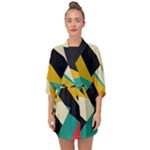 Geometric Pattern Retro Colorful Abstract Half Sleeve Chiffon Kimono