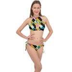 Geometric Pattern Retro Colorful Abstract Cross Front Halter Bikini Set