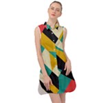 Geometric Pattern Retro Colorful Abstract Sleeveless Shirt Dress
