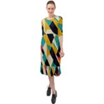 Geometric Pattern Retro Colorful Abstract Ruffle End Midi Chiffon Dress
