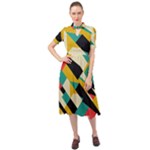 Geometric Pattern Retro Colorful Abstract Keyhole Neckline Chiffon Dress