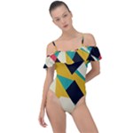 Geometric Pattern Retro Colorful Abstract Frill Detail One Piece Swimsuit