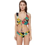 Geometric Pattern Retro Colorful Abstract Low Cut Ruffle Edge Bikini Set