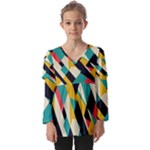 Geometric Pattern Retro Colorful Abstract Kids  V Neck Casual Top