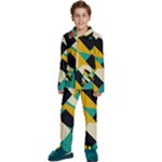 Geometric Pattern Retro Colorful Abstract Kids  Long Sleeve Velvet Pajamas Set