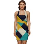 Geometric Pattern Retro Colorful Abstract Sleeveless Wide Square Neckline Ruched Bodycon Dress