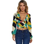 Geometric Pattern Retro Colorful Abstract Long Sleeve Deep-V Velour Top
