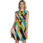 Geometric Pattern Retro Colorful Abstract Cap Sleeve High Waist Dress