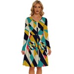 Geometric Pattern Retro Colorful Abstract Long Sleeve Dress With Pocket