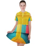 Colorful Rainbow Pattern Digital Art Abstract Minimalist Minimalism Short Sleeve Shoulder Cut Out Dress 