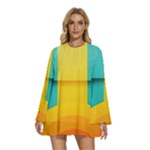 Colorful Rainbow Pattern Digital Art Abstract Minimalist Minimalism Round Neck Long Sleeve Bohemian Style Chiffon Mini Dress