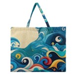 Waves Ocean Sea Abstract Whimsical Abstract Art Pattern Abstract Pattern Water Nature Moon Full Moon Zipper Large Tote Bag