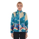 Waves Ocean Sea Abstract Whimsical Abstract Art Pattern Abstract Pattern Water Nature Moon Full Moon Women s Bomber Jacket