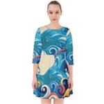 Waves Ocean Sea Abstract Whimsical Abstract Art Pattern Abstract Pattern Water Nature Moon Full Moon Smock Dress