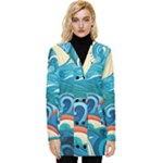 Waves Ocean Sea Abstract Whimsical Abstract Art Pattern Abstract Pattern Water Nature Moon Full Moon Button Up Hooded Coat 