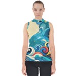 Waves Ocean Sea Abstract Whimsical Abstract Art Pattern Abstract Pattern Water Nature Moon Full Moon Mock Neck Shell Top