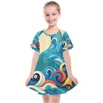 Waves Ocean Sea Abstract Whimsical Abstract Art Pattern Abstract Pattern Water Nature Moon Full Moon Kids  Smock Dress