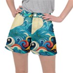 Waves Ocean Sea Abstract Whimsical Abstract Art Pattern Abstract Pattern Water Nature Moon Full Moon Women s Ripstop Shorts
